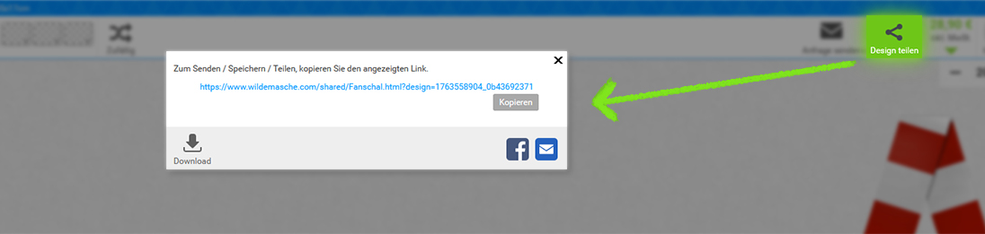 Design teilen Button im Online Designer